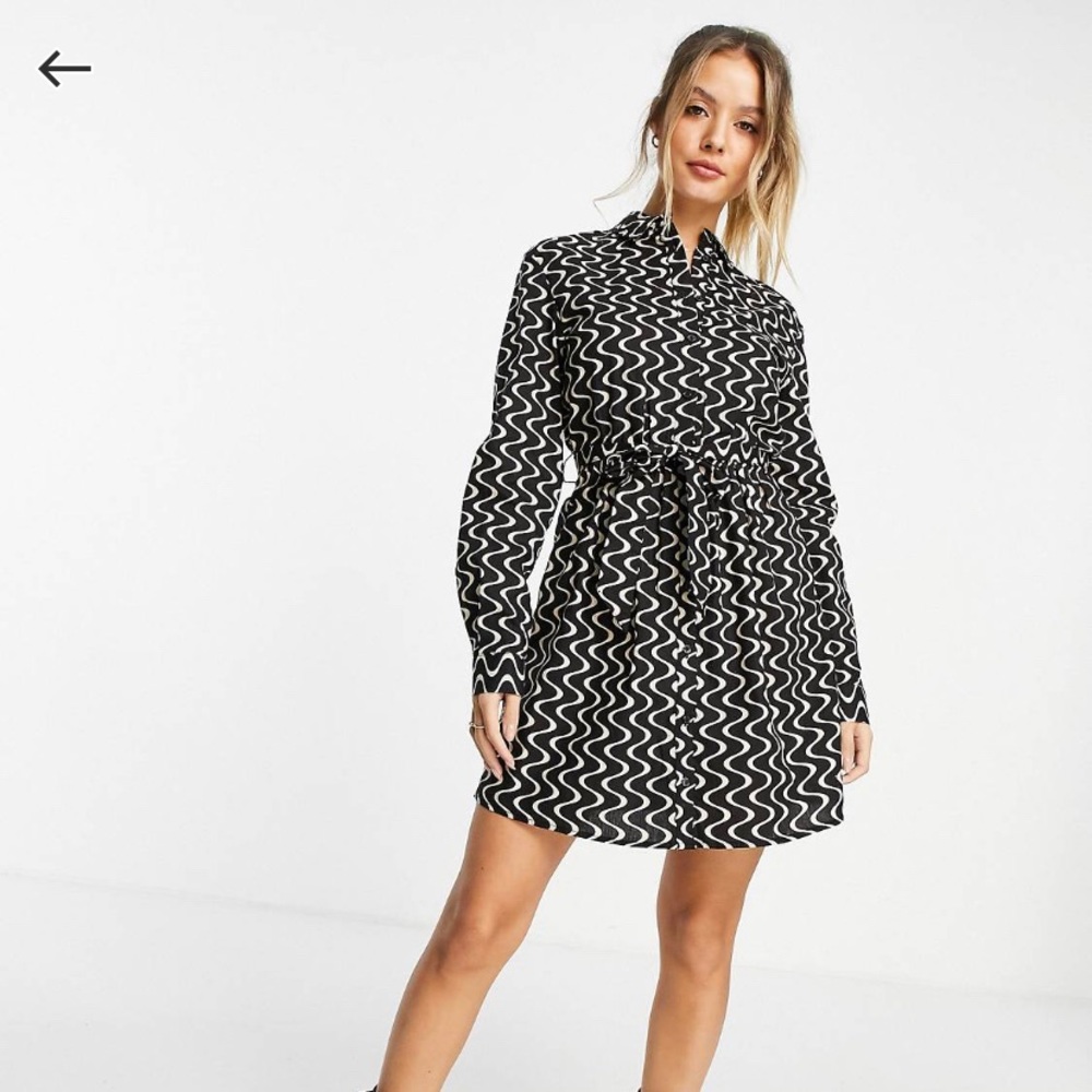 Stradivarius belted shirt dress in black swirl print